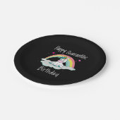 Quarantäne Birthday Unicorn Regenbogen Pappteller (Schrägansicht)
