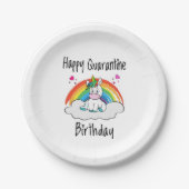 Quarantäne Birthday Unicorn Regenbogen Pappteller (Vorderseite)