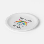 Quarantäne Birthday Unicorn Regenbogen Pappteller (Schrägansicht)