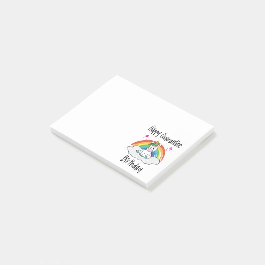 Quarantäne Birthday Unicorn Regenbogen Post-it Klebezettel (angewinkelt)