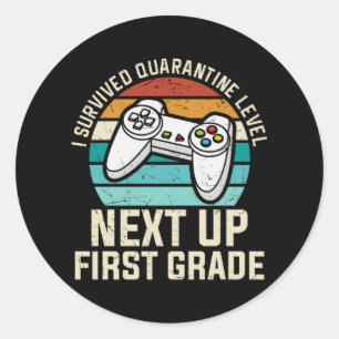 Quarantäne Erster Schullehrer Kinder Gamer Runder Aufkleber