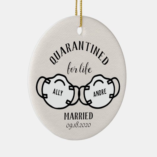 Quarantäne Newlyweds Pandemic-Face-Mask Keepake Keramik Ornament (Rechts)