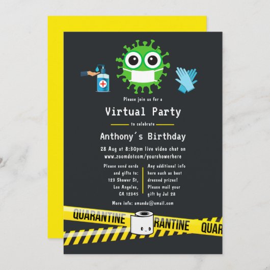 Quarantäne Virtual Birthday Party Einladung (Vorne/Hinten)