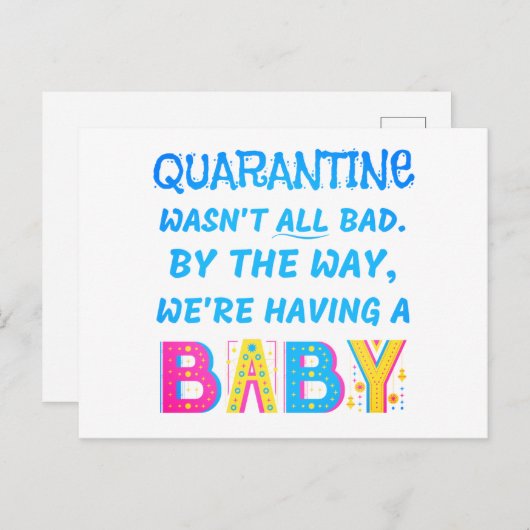 Quarantäne war nicht ganz schlecht. Wir haben eine Ankündigungspostkarte (Vorne/Hinten)