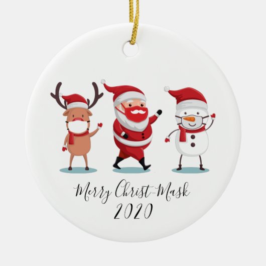 Quarantine 2020 Merry Christmask Script Keramik Ornament (Vorne)