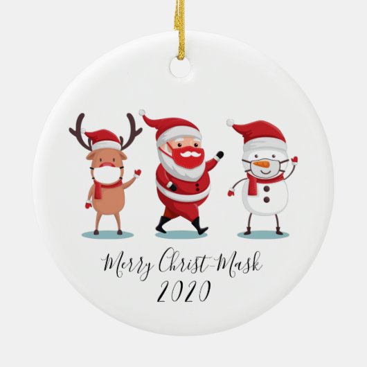 Quarantine 2020 Merry Christmask Script Keramik Ornament (Hinten)