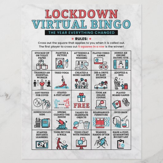 Quarantine Bingo Lockdown Activities (Vorderseite)