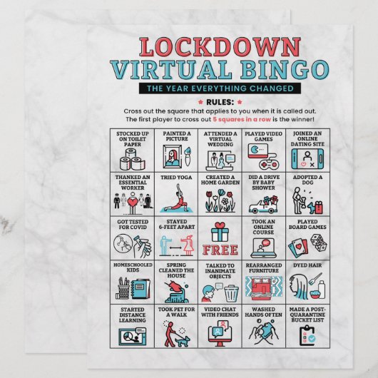 Quarantine Bingo Lockdown Activities (Vorne/Hinten)