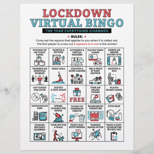 Quarantine Bingo Lockdown Activities (Vorderseite)