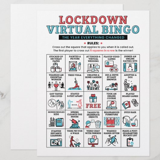 Quarantine Bingo Lockdown Activities (Vorne/Hinten)