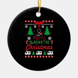 Quarantine Christmas 2020 Reindeer Mask Pajamas T- Keramik Ornament