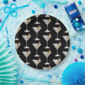 Quarantini Martini Cocktail-Muster Schwarz Pappteller (Party)