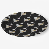 Quarantini Martini Cocktail-Muster Schwarz Pappteller (Schrägansicht)