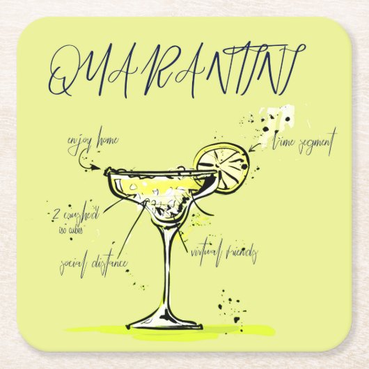 Quarantini Social Isolation Cocktail Rezept Rechteckiger Pappuntersetzer (Vorderseite)