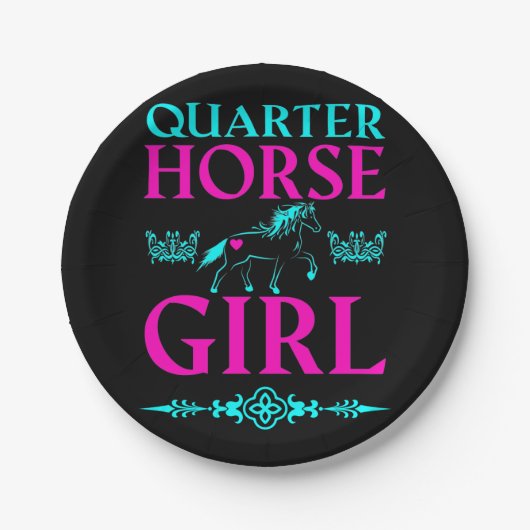 Quarter Horse Girl in Aqua und Pink Pappteller (Vorderseite)