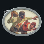 Quarterback-Durchlauf Ovale Gürtelschnalle<br><div class="desc">Künstler: Quarterback Mauricebower-|,  der Fußball führt</div>