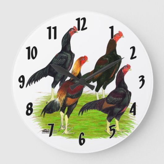 Quartett "Oriental Game Fowl" Große Wanduhr (Vorderseite)