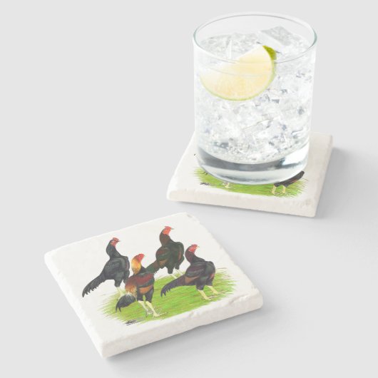 Quartett "Oriental Game Fowl" Steinuntersetzer (Seitenansicht)