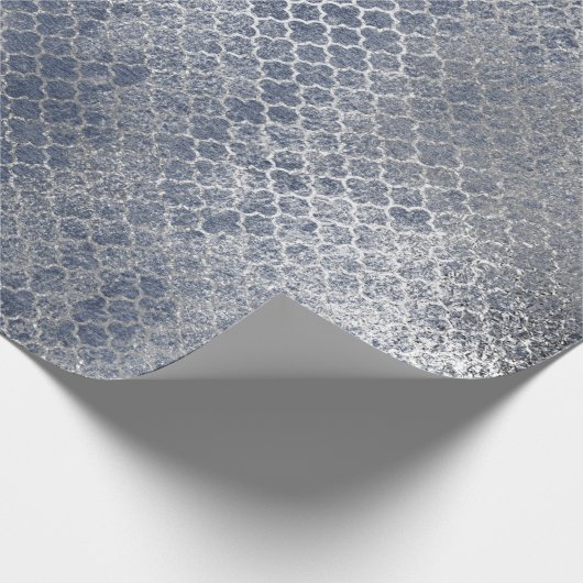 Quarzfolie Silver Glam Blau gestörtes Silber Geschenkpapier (Ecke)