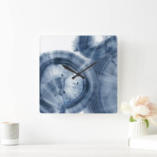 Quasare - Inky blaue Kreise Quadratische Wanduhr (Zuhause)