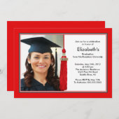 Quasten-Foto-Abschluss-Einladungs-Rot u. Weiß Einladung (Vorne/Hinten)