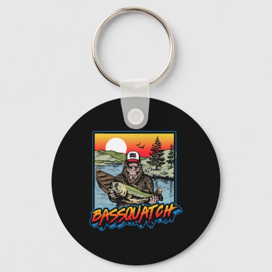 Quatch! Funny B Fischerei Sasquatch Retro 80er Fis Schlüsselanhänger (Vorderseite)