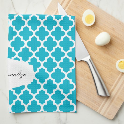 Quatrefoil blau u. Farbe des Weiß-| DIY Geschirrtuch (Viertel Falte)