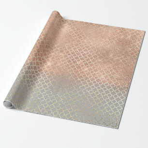 Quatrefoil Bride 16. Rose Gold Blush Bridal Gray Geschenkpapier