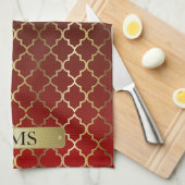 Quatrefoil dunkelrot u. Brown-Farbmischungen Küchentuch (Viertel Falte)