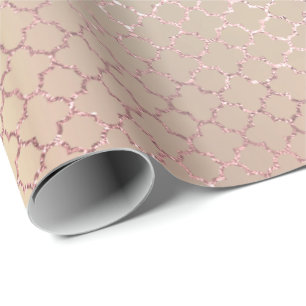 Quatrefoil Glam Rosa Rose Gold Blush Peach Shiny Geschenkpapier