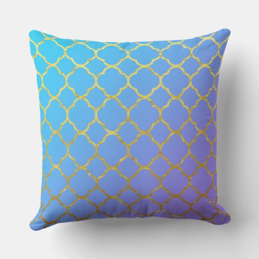 Quatrefoil Gold Foil Patterns Blue Ombre Funkelnd Kissen (Rückseite)