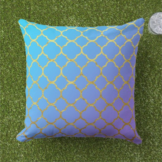 Quatrefoil Gold Foil Patterns Blue Ombre Funkelnd Kissen (Gras)