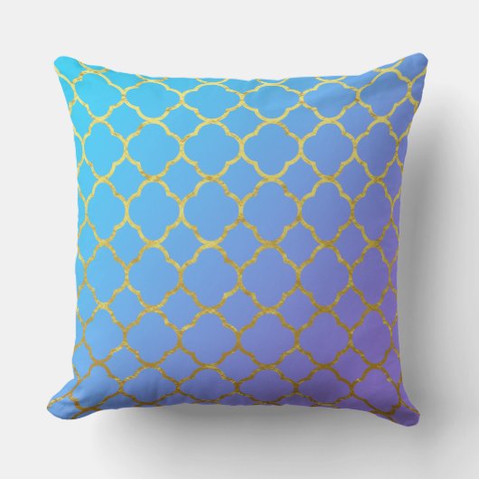 Quatrefoil Gold Foil Patterns Blue Ombre Funkelnd Kissen (Vorderseite)