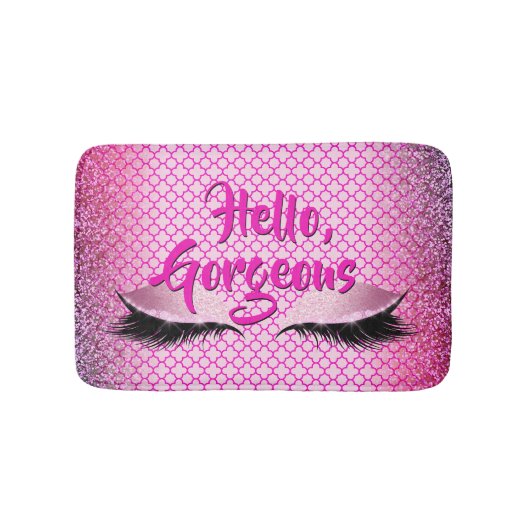 Quatrefoil hallo herrliches Make-upGirly Rosa Badematte (Vorderseite)