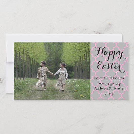 Quatrefoil Happy Osterfoto Karte (Vorderseite)