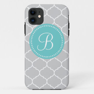 Quatrefoil kundenspezifisches Monogramm im Grau Case-Mate iPhone Hülle