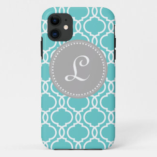 Quatrefoil kundenspezifisches Monogramm in Blauem Case-Mate iPhone Hülle
