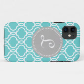 Quatrefoil kundenspezifisches Monogramm in Blauem Case-Mate iPhone Hülle (Rückseite (Horizontal))