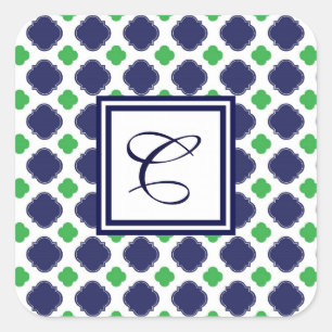 Quatrefoil Monogramm-Aufkleber Quadratischer Aufkleber
