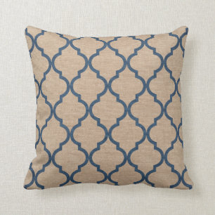 Quatrefoil Muster-Denim-Blau und TAN Kissen