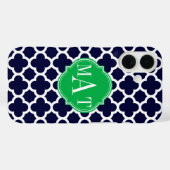 Quatrefoil Navy Blue und Kelly Green Monogram Case-Mate iPhone Hülle (Rückseite (Horizontal))
