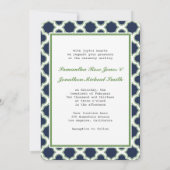Quatrefoil Pattern Navy Blue & Green Wedding Einladung (Rückseite)
