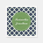 Quatrefoil Pattern Navy & Green Custom Wedding Serviette (Vorderseite)