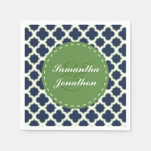Quatrefoil Pattern Navy & Green Custom Wedding Serviette (Vorderseite)