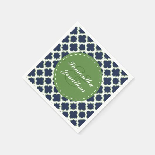 Quatrefoil Pattern Navy & Green Custom Wedding Serviette (Ecke)
