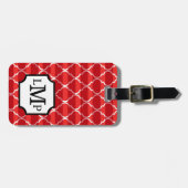 Quatrefoil Schatten Stripes Rot des Monogramms | Gepäckanhänger (Vorderseite horizontal)