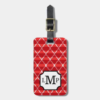 Quatrefoil Schatten Stripes Rot des Monogramms | Gepäckanhänger