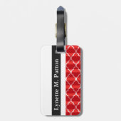 Quatrefoil Schatten Stripes Rot des Monogramms | Gepäckanhänger (Rückseite vertikal)
