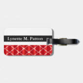 Quatrefoil Schatten Stripes Rot des Monogramms | Gepäckanhänger (Rückseite horizontal)