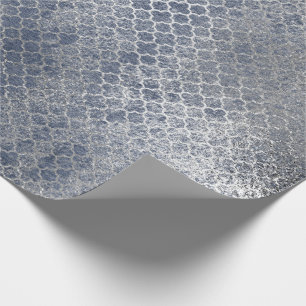 Quatrefoil silbernes bezauberndes Blau Geschenkpapier